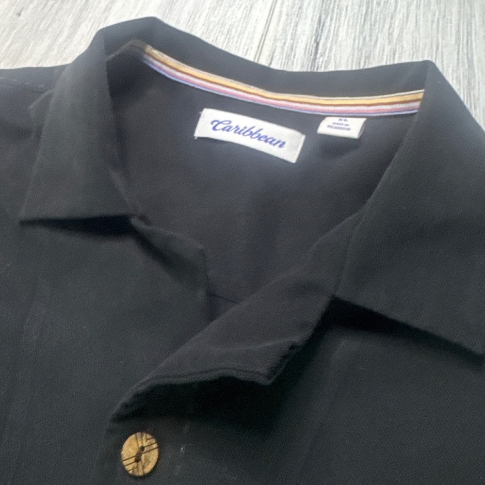 Caribbean Mens XL Black Short Sleeve Modal Blend Camp‎ Shirt Button Down Pocket